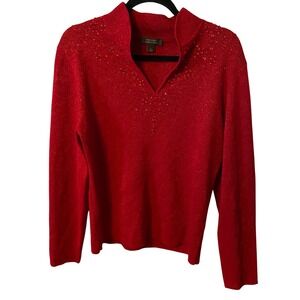 Dressbarn Collection Women's Red Sparkle Embellished Long Sleeve Top‎ Sz L